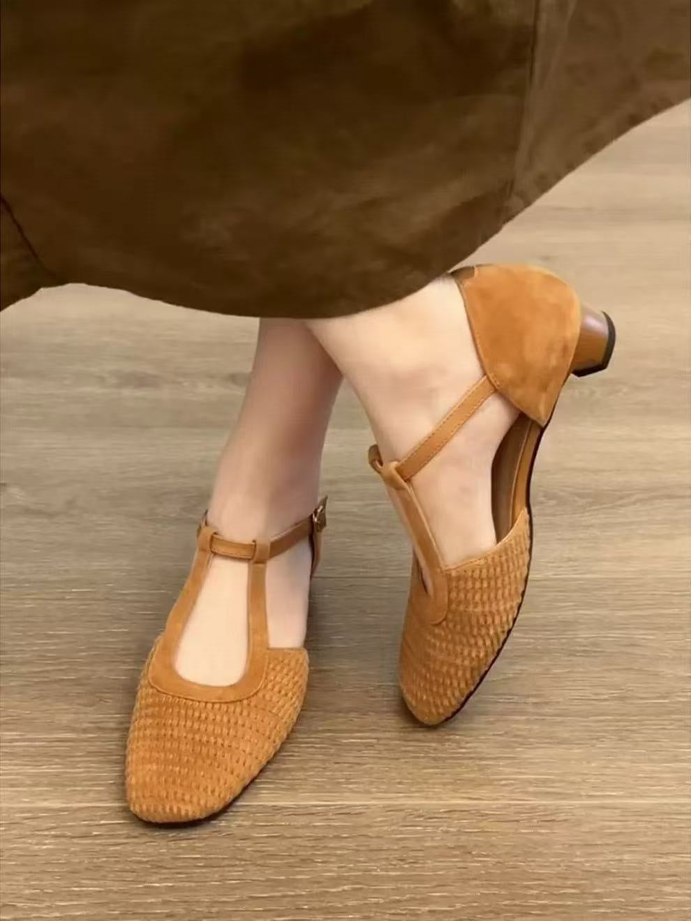 New Women's Comfortable Woven Closed-Toe Low-Heel Shoes